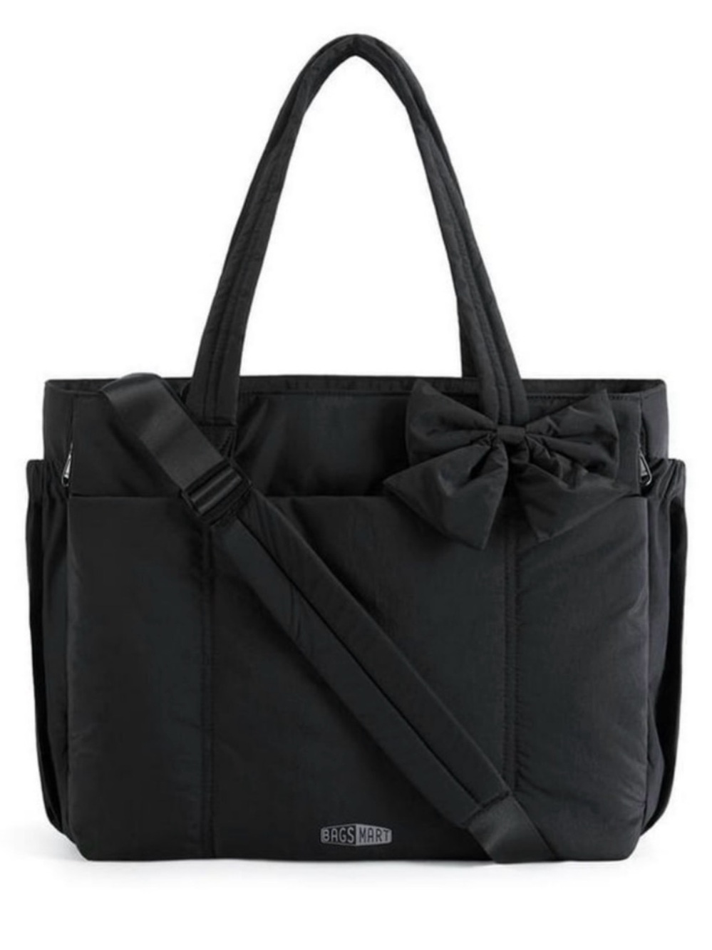 NWT Bagsmart Elegant Black Tote with Bow Accent quilted bag